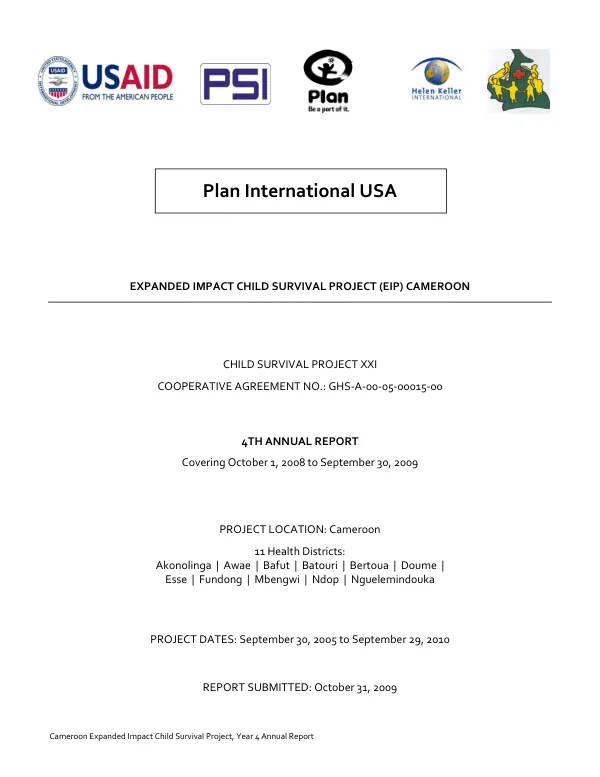 Expanded impact child survival project (EIP) Cameroon : 4th annual report, covering October 1, 2008 to September 30, 2009