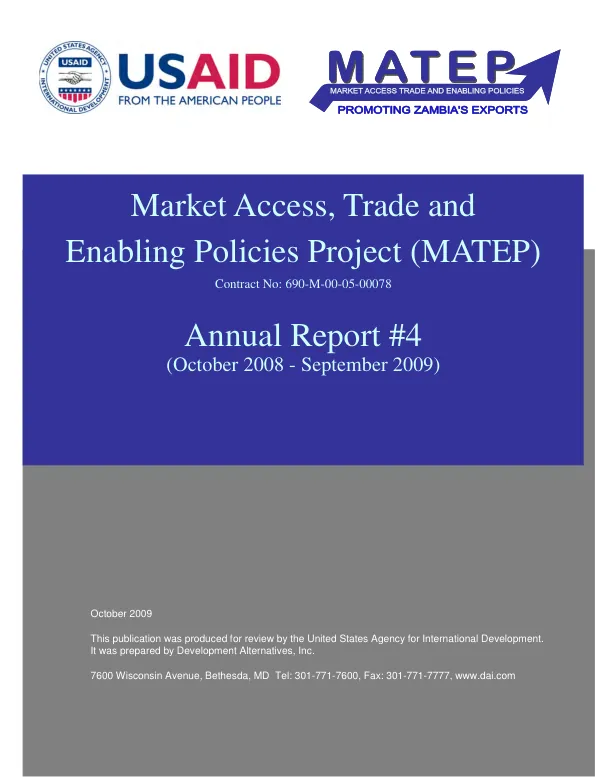 Market access, trade and enabling policies project (MATEP) : annual report #4 (October 2008-September 2009)