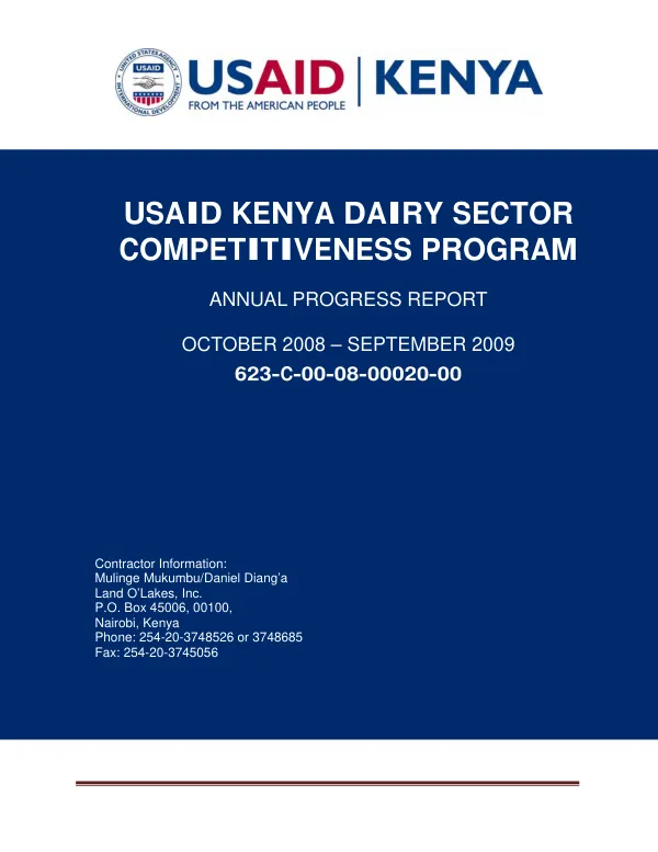 USAID Kenya dairy sector competitiveness program : annual progress report, October 2008-September 2009