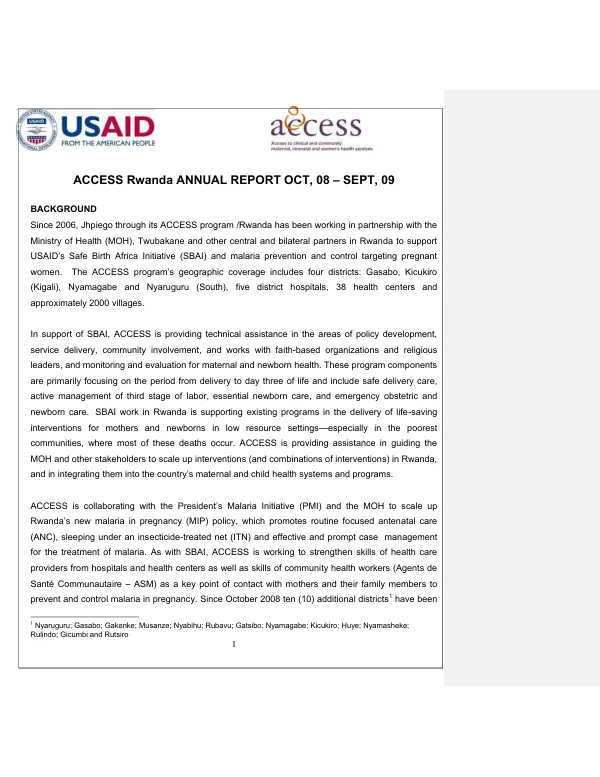 ACCESS Rwanda annual report, Oct. 08-Sept. 09