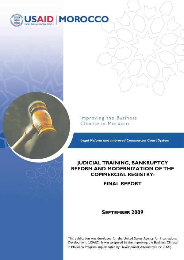 Judicial training, bankruptcy reform and modernization of the commercial registry : final report