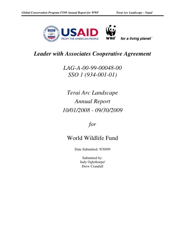 Leader with associates cooperative agreement : LAG-A-00-99-00048-00 SSO 1 (934-001-01) -- Terai Arc Landscape : annual report, 10/01/2008-09/30/2008 for World Wildlife Fund