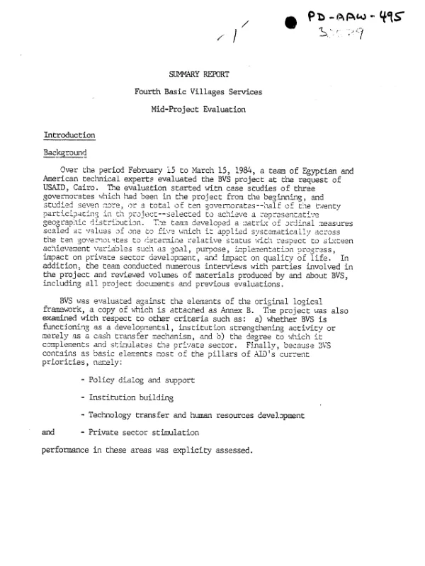 Summary report, fourth basic villages services : mid-project evaluation