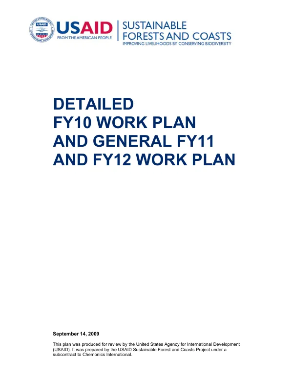 Sustainable forests and coasts detailed FY10 work plan and general FY11 and FY12 work plan