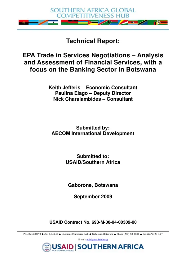 Technical report : EPA trade in services negotiations -- analysis and assessment of financial services, with a focus on the banking sector in Botswana