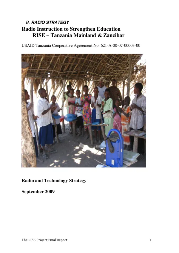 Radio instruction to strengthen education (RISE) Tanzania Mainland & Zanzibar