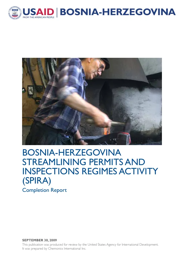 Bosnia-Herzegovina streamlining permits and inspections regimes activitiy (SPIRA) : completion report