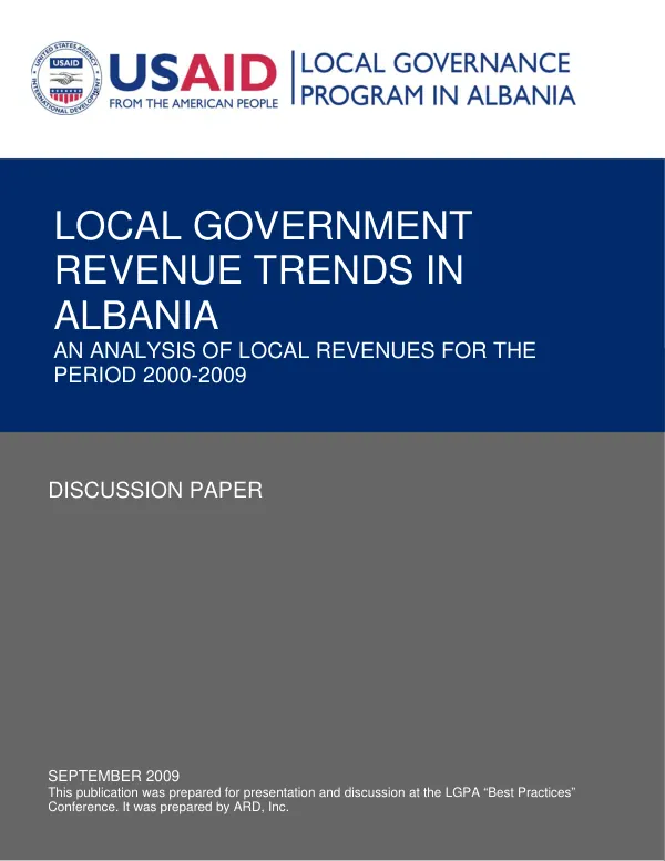 Local government revenue trends in Albania : an analysis of local revenues for the period 2000-2009 -- discussion paper