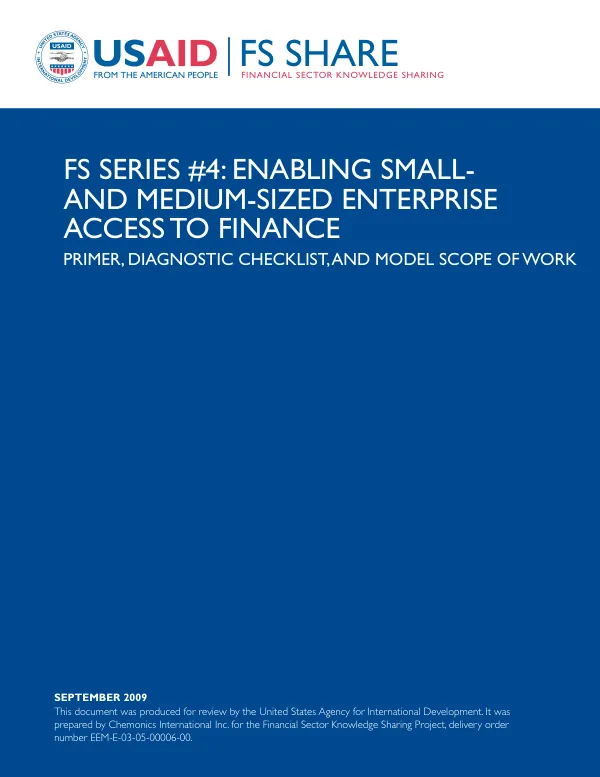 Enabling small and medium-sized enterprise access to finance : primer, diagnostic checklist, and model scope of work
