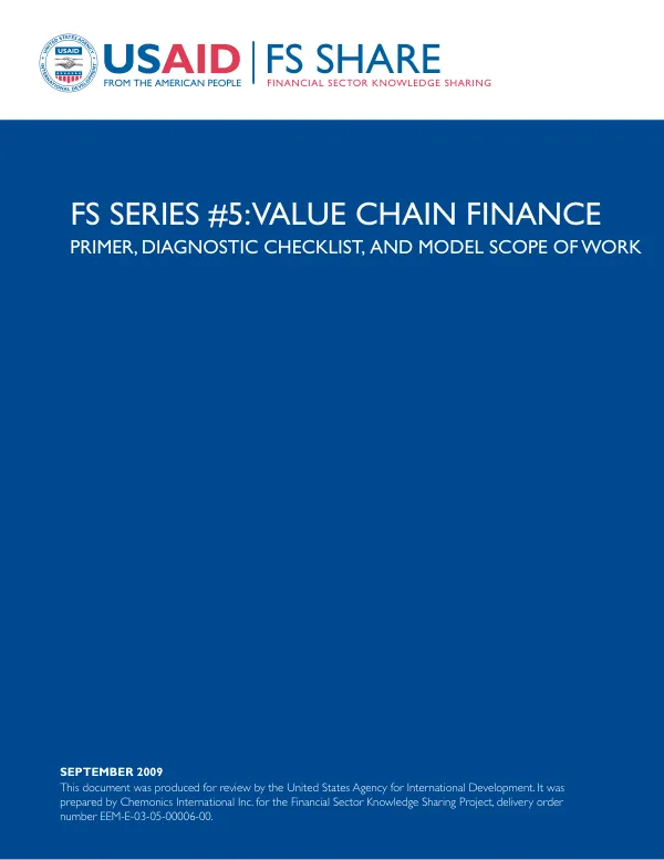 Value chain finance : primer, diagnostic checklist, and model scope of work