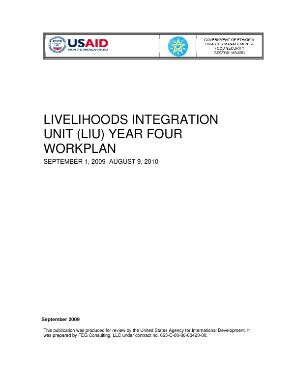 Livelihoods integration unit (LIU) year four workplan, September 1, 2009-August 9, 2010