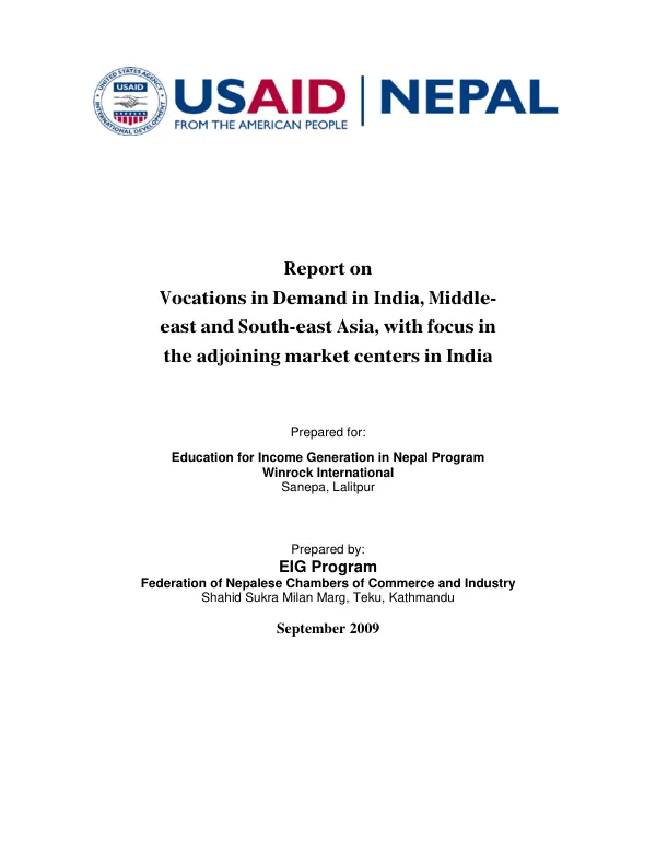 Report on vocations in deemand in India, Middle-East and South-East Asia, with focus in the adjoining market centers in India