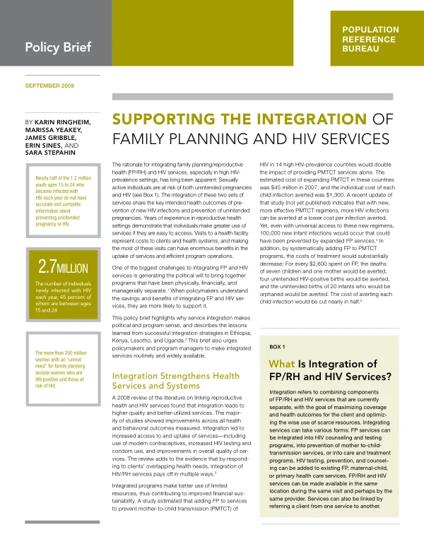 Supporting the integration of family planning and HIV services