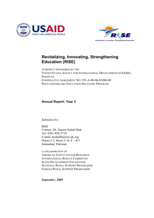 Revitalizing, innovating, strengthening education (RISE) : annual report, year 3