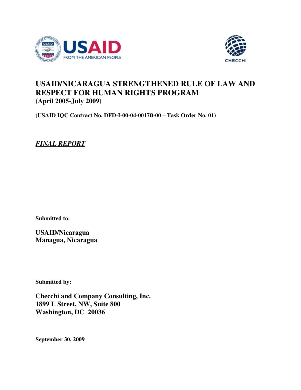 USAID/Nicaragua strengthened rule of law and respect for human rights program, (April 2005-July 2009) : final report