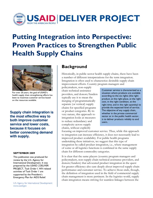 Putting integration in perspective : proven practices to strengthen public health supply chains