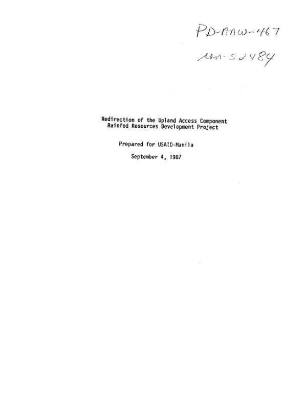 Redirection of the upland access component - rainfed resources development project