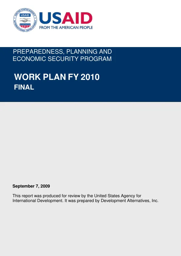 Preparedness, planning and economic security program : work plan FY 2010 final