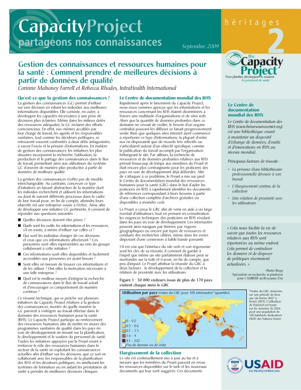 Gestion des cpmmaossances et resspurces humaines pour la sante : comment prendre de meilleures decisions a partie de donnees de qualite