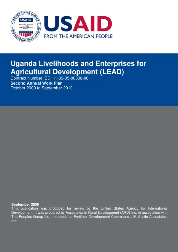 Uganda livelihoods and enterprises for agricultural development (LEAD) : second annual work plan, October 2009 to September 2010