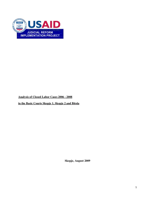 Analysis of closed labor cases 2006-2008 in the basic courts Skopie 1, and Skopie2 and Bitola