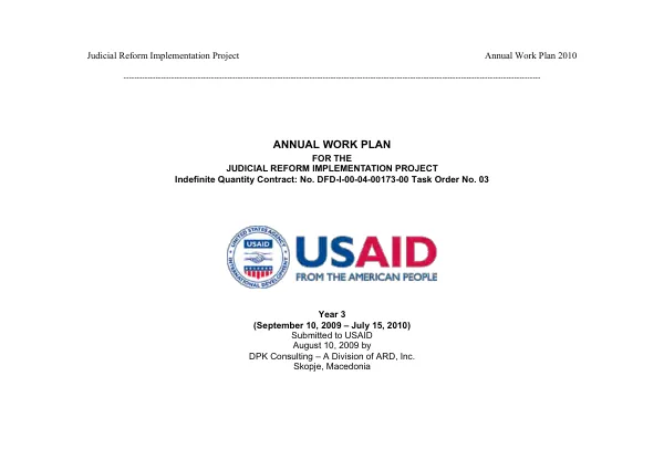 Annual work plan for the judicial reform implementation project : year 3 (September 10, 2009-July 15, 2010)