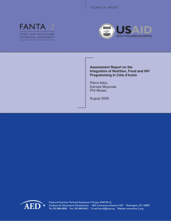 Assessment report on the integration of nutrition, food and HIV programming in Cote d"Ivoire