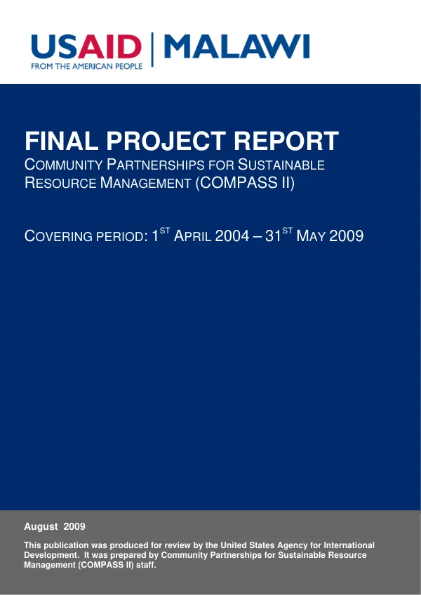 Final project report : community partnerships for sustainable resource management (COMPASS II), covering period : 1st April 2004-31st May 2009