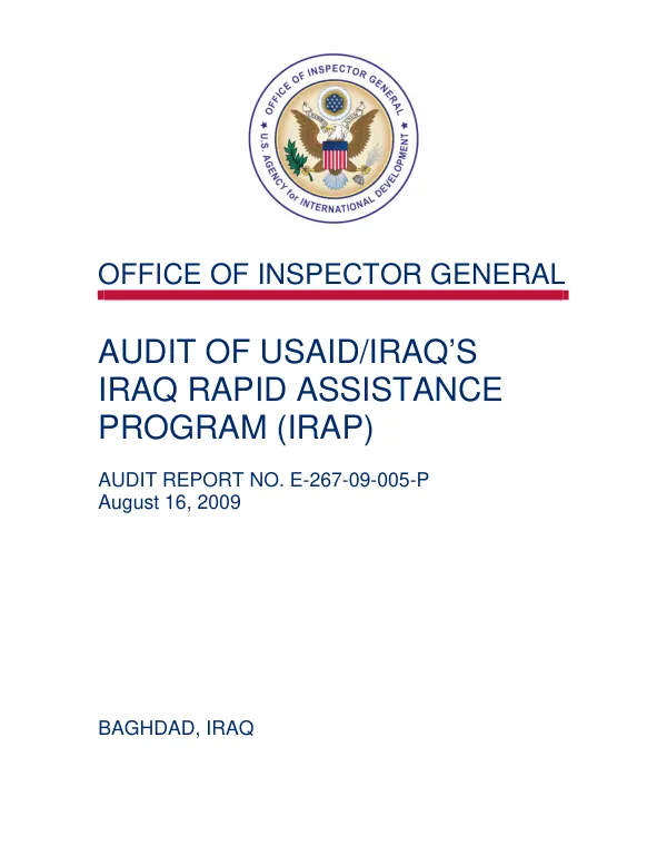 Audit of USAID/Iraq"s Iraq rapid assistance program (IRAP)