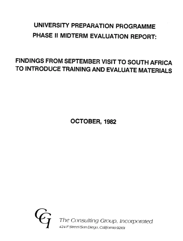 University preparation programme phase II midterm evaluation report : findings from September visit to South Africa to introduce training and evaluate materials