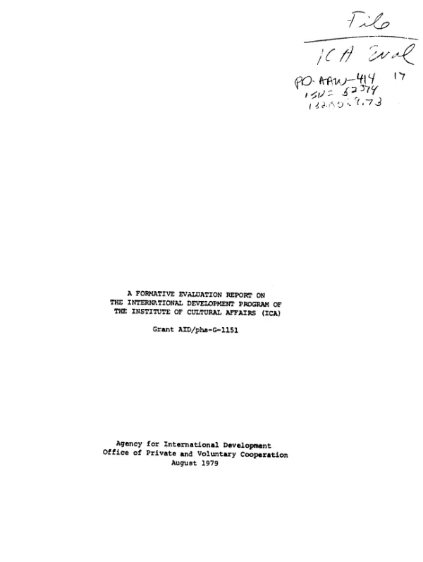 Formative evaluation report on the international development program of the Institute of Cultural Affairs (ICA)