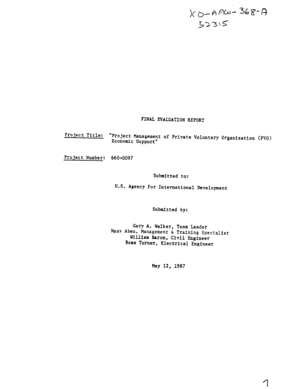 Final evaluation report : project management of Private Voluntary Organization (PVO) economic support