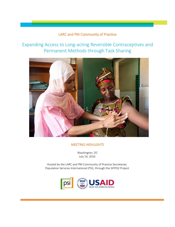 Expanding Access to Long-acting Reversible contraceptives and Permanent Methods through Task Sharing