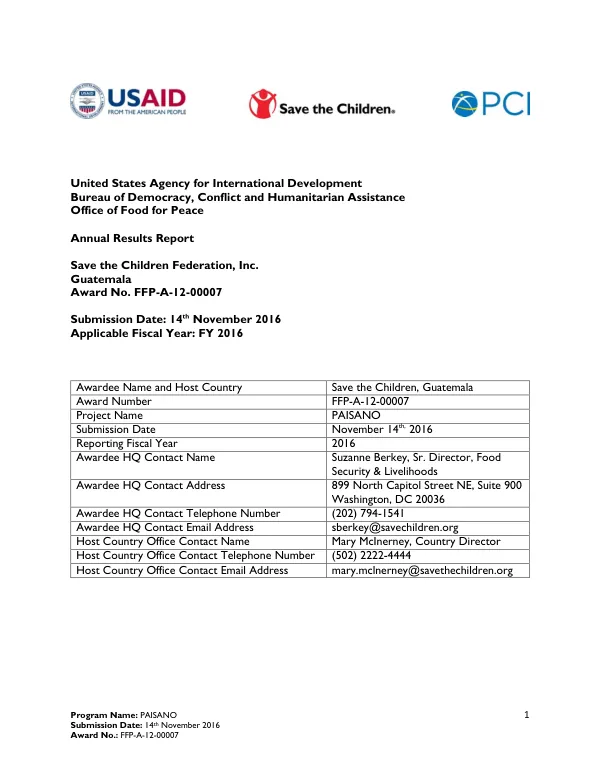 SC Guatemala PAISANO FY16 Annual Results Report