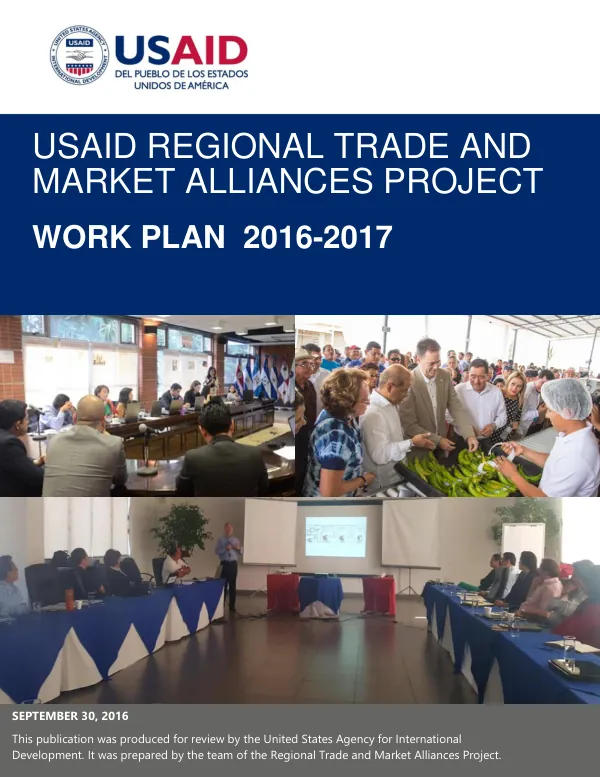 USAID Regional Trade and Market Alliances Project Work Plan 2016-2017