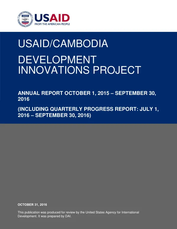 ANNUAL REPORT OCTOBER 1, 2015 – SEPTEMBER 30, 2016 (INCLUDING QUARTERLY PROGRESS REPORT: JULY 1, 2016 – SEPTEMBER 30, 2016)