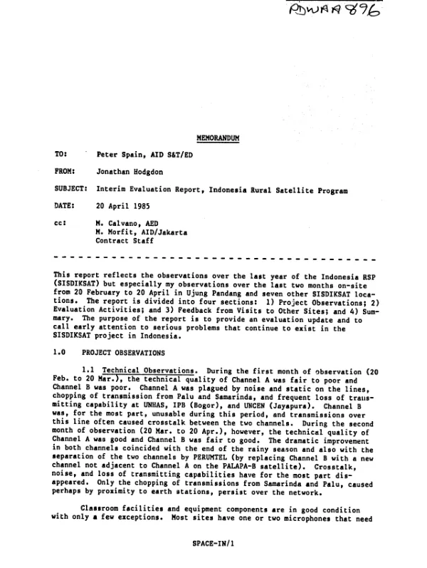 Interim evaluation report, Indonesia rural satellite program