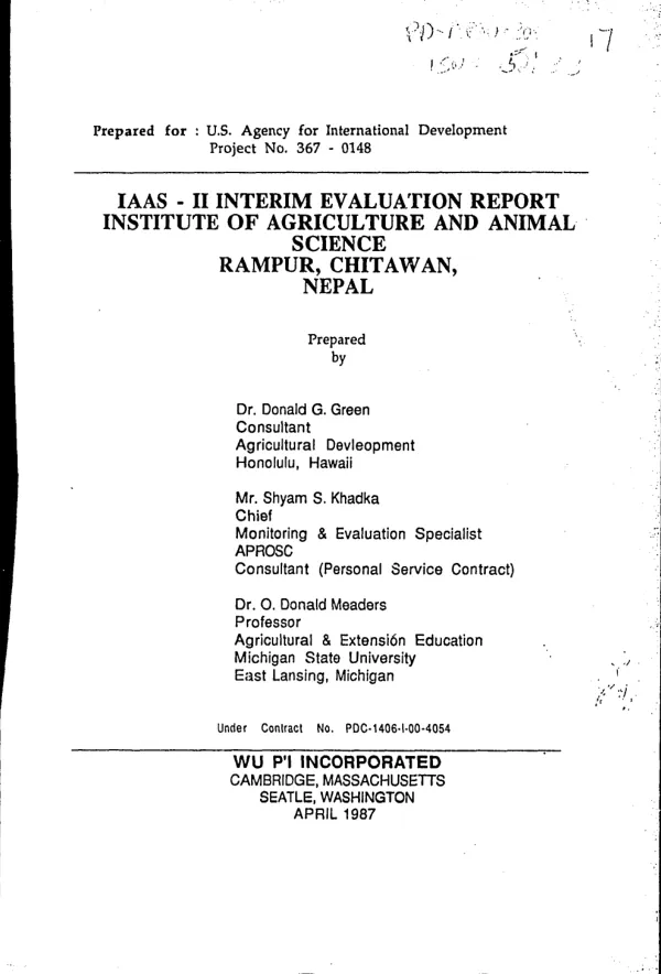 IAAS-II interim evaluation report : Institute of Agriculture and Animal Science, Rampur, Chitawan, Nepal
