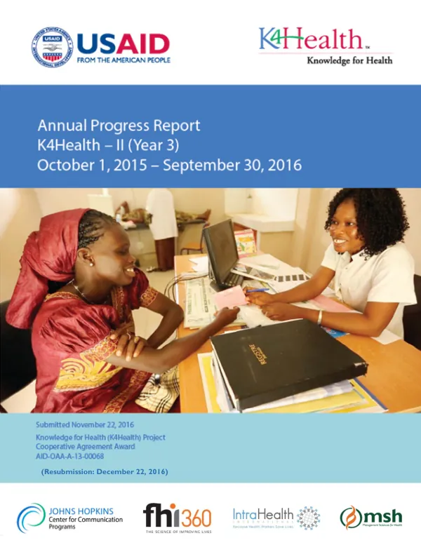 Knowledge for Health Year 3 Annual Progress Report