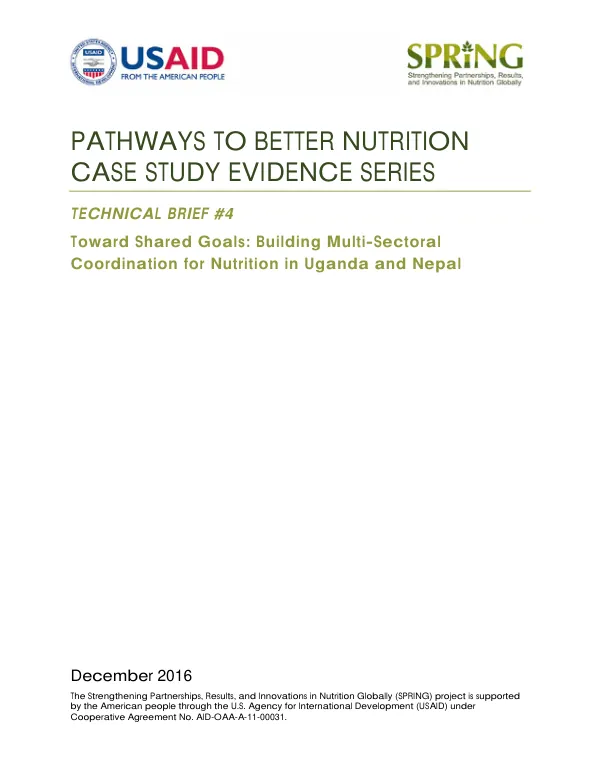 Toward Shared Goals: Building Multi-Sectoral Coordination for Nutrition in Uganda and Nepal
