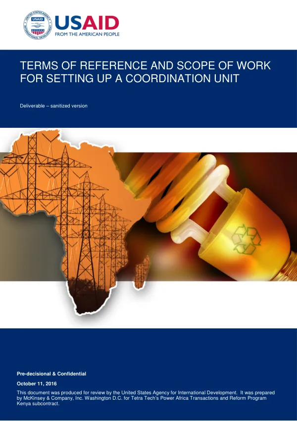 TERMS OF REFERENCE AND SCOPE OF WORK FOR SETTING UP A COORDINATION UNIT Objective 3, Task 3 Deliverable – Sanitized version 11 October 2016