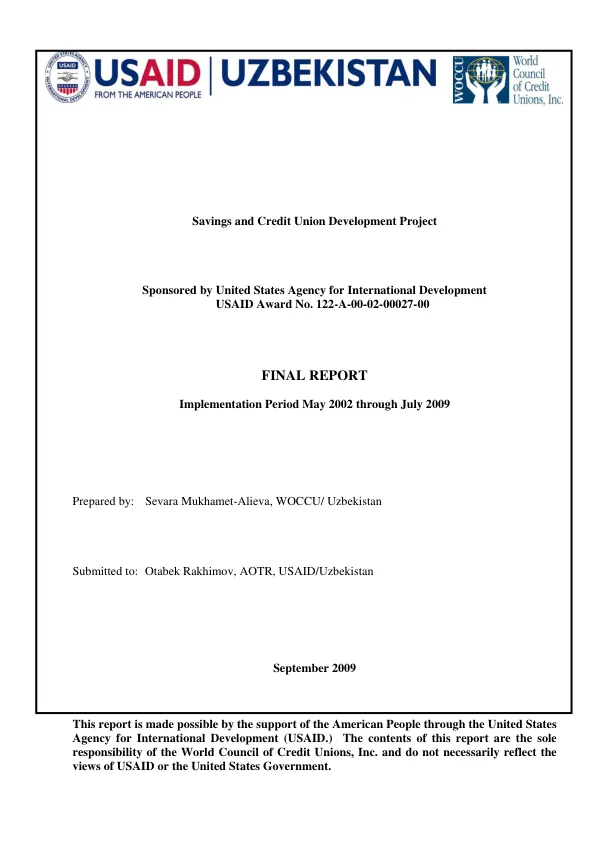 LIBERIA MUNICIPAL WATER PROJECT ANNUAL WORK PLAN OPTION YEAR 1