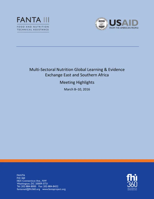 Multi-Sectoral Nutrition Global Learning & Evidence Exchange East and Southern Africa - Meeting Highlights