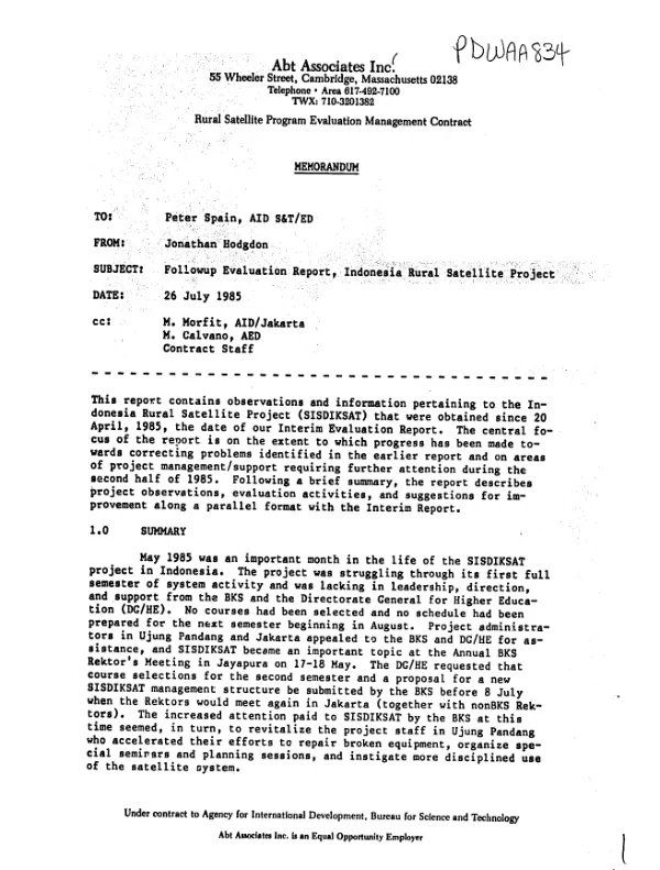 Follow up evaluation report, Indonesia rural satellite project