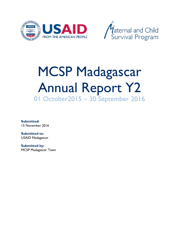 MCSP Madagascar Annual Report Y2 01 October2015 – 30 September 2016