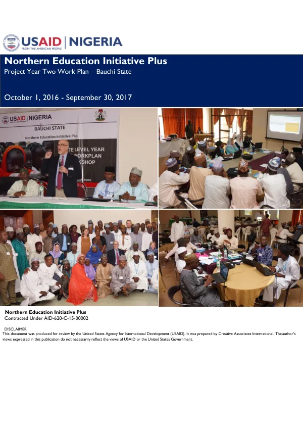 Northern Education Initiative Plus Project Year Two Work Plan - Bauchi State October 1, 2016 - September 30, 2017