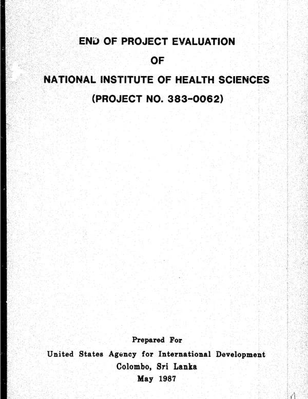 End of project evaluation of National Institute of Health Sciences