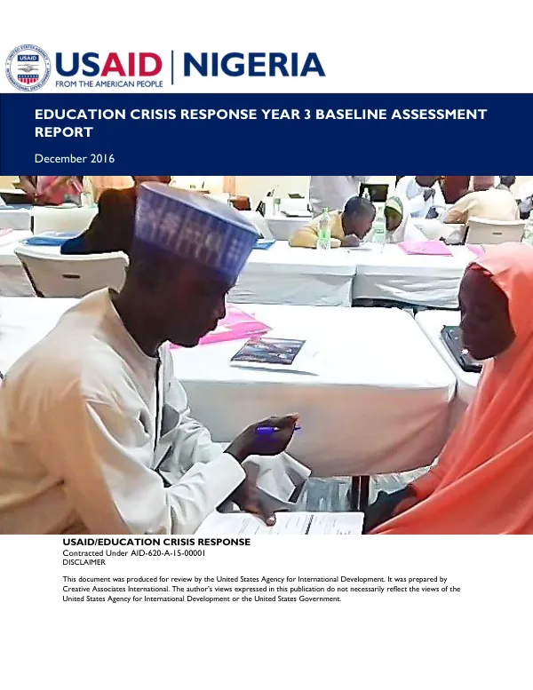 Education Crisis Response Year 3 Baseline Assessment Report