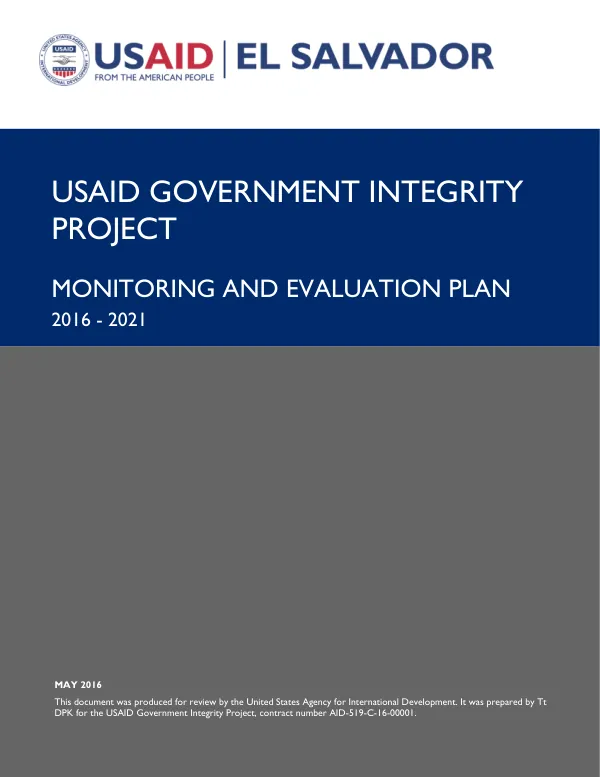 USAID GOVERNMENT INTEGRITY PROJECT MONITORING AND EVALUATION PLAN 2016 - 2021