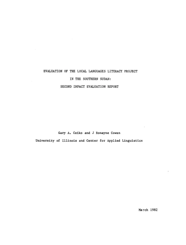 Evaluation of the local languages literacy project in the southern Sudan : second impact evaluation report